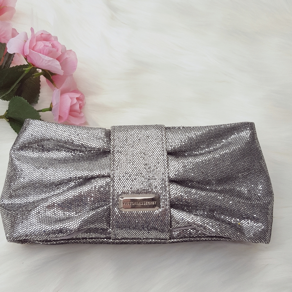 Victoria's Secret Silver Metallic Glitter Clutch